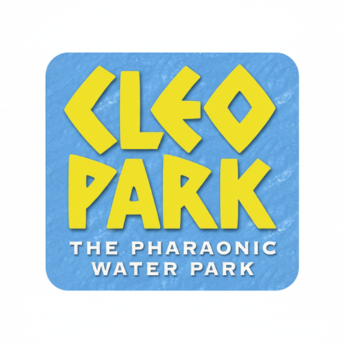 Cleo Park pharaonic water park logo in blue and yellow